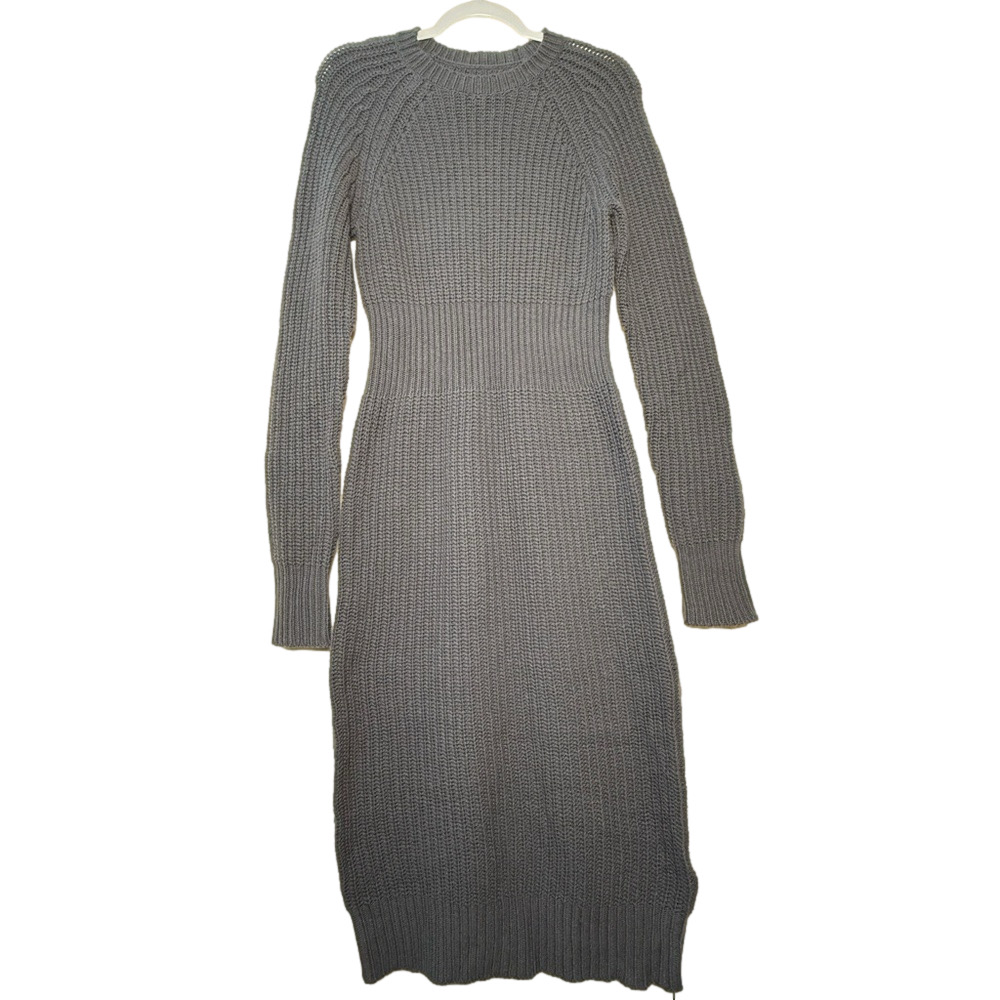 JNBY Women’s Long Sleeve Grey Chunky Knit Midi Sweater Dress Size Small NWT